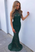 Dark Green Mermaid High Neck Sweep Train Sleeveless Lace Prom Sexy Evening Dress - Prom Dresses