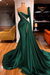 Dark Green One Shoulder Mermaid Prom Dress Beaded with Split