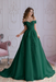 Off Shoulder Lace Prom Dress - Dark Green