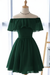 Dark green Off the Shoulder Chiffon Homecoming Cute Short Graduation Dress - Prom Dresses