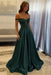 Dark Green Off-the-Shoulder A-line Evening Dress Lace Prom Dress Long