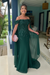 Dark Green Off-The-Shoulder Mermaid Chiffon Wedding Guest Dresses Long with Appliques - Prom Dresses
