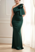 Dark Green One Shoulder Champagne Satin Mermaid Evening Dress Long Wedding Guest Dress