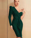 Dark Green One-Shoulder Sweetheart Short Prom Dress with Split and Long Sleeve
