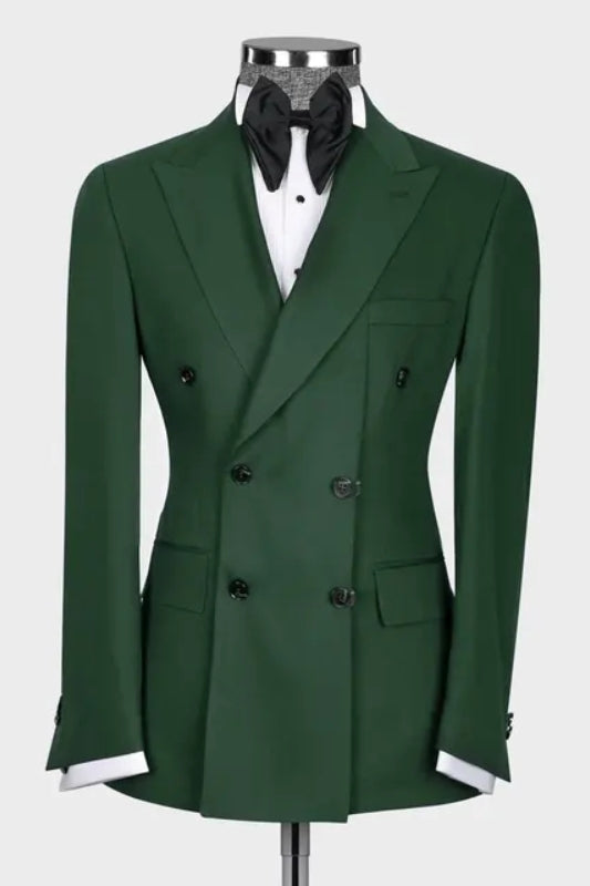 Dark Green Velvet Men's Suit Double Breasted Peaked Lapel Prom Outfits for Men main image 0