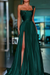 Dark Green Pleated A-Line One Shoulder Prom Dress Gown with Front Split - Prom Dresses