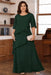 Dark Green Plus Size Ruffles Chiffon Mother of the Bride Dress Scoop Neck with Half Sleeves