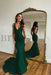 Dark Green Prom Dress Mermaid V Neck Long Evening Dress with Beadings - Prom Dresses