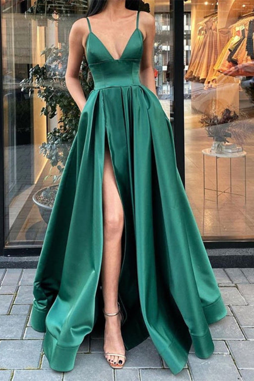 Dark Green Prom Dress with Chic Split and Pockets
