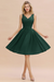 Dark Green Ruffle Chiffon Short Bridesmaid Dress Sleeveless V-Neck Aline Knee Length Homecoming Dress - Prom Dresses