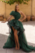 Dark Green Ruffled One-Shoulder Hi-Lo Prom Dress 