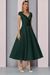 Dark Green Satin A-Line Mother of the Bride Dress V Neck Tea Length Wedding Guest Dress - Prom Dresses