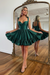 Dark Green Satin Graduation Dress Aline Short Cocktail Dress with Straps