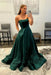 Dark Green Strapless Satin Long Prom Dresses with 3D Flowers