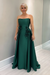 Dark Green Satin Mother of the Bride Dress Strapless with Flowers - Prom Dresses