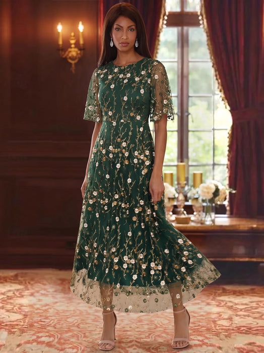 Dark Green Scoop Neck Lace Embroidery Mother of the Bride Dresses Floral
