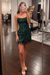 Dark Green Spaghetti Straps Sequins Tight Short Hoco Dress with Fringes