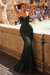 Dark Green Sexy Sleeveless Deep V-Neck Mermaid Beaded Appliques Lace Prom Dress