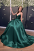 Dark Green Simple A Line V Neck Backless Yellow Long Prom Dresses