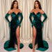 Dark Green Sleeveless Front Split Mermaid V-Neck Evening Dress