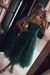 Dark Green Spaghetti Strap Tea Length Tulle Homecoming Dress Midi Prom Dresses - Prom Dresses
