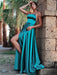 Dark Green Spaghetti-Straps Prom Dress with Split