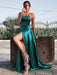 Dark Green Spaghetti Straps Prom Dress With Split