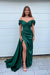 Dark Green Sweetheart Mermaid Prom Dress with Front Split and Off-The-Shoulder Beadings