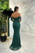 Dark Green Sweetheart Off-The-Shoulder Prom Dress With Appliques Sequins