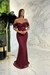 Burgundy Sweetheart Off-The-Shoulder Prom Dress With Appliques Sequins