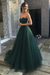 Dark Green Sweetheart Neck Open Back Lace Long Prom Dresses