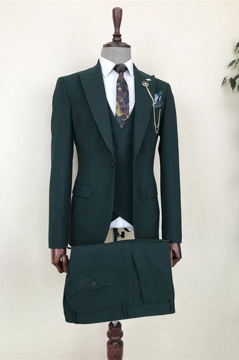 Andre Formal Dark Green Three Pieces Peaked Lapel Men Suits For Business