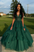 Dark Green Spaghetti Straps Aline Prom Dress Tulle Aline Evening Dress with Lace