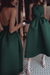 Dark Green Unique Tea Length Satin Party Spaghetti Straps Backless Prom Dress - Prom Dresses