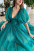 Dark Green V-Neck Evening Dress A-Line with Short Sleeves on Sale