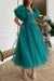 Dark Green V-Neck Evening Dress A-Line with Short Sleeves on Sale