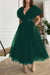 Dark Green V-Neck Evening Dress A-Line with Short Sleeves on Sale