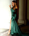 Dark Green V-Neck Mermaid Evening Dress with Split