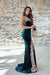 Dark Green Velvet Evening Dress Gold Appliques Side Split Prom Dress with Detachable Train (Copy)