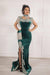 Dark Green Velvet Evening Dress High Neck Side Split Prom Dress with Train