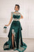 Dark Green Velvet Evening Dress High Neck Side Split Prom Dress with Train