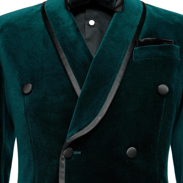 Antonio Bespoke Dark Green Shawl Lapel Double Breasted Velvet Wedding Suits