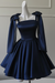 Dark Navy Sexy Satin Aline Homecoming Dress Short Prom Dress with Straps