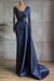 Dark Navy Stunning One Shoulder Mermaid Evening Gown with Side Cape - Prom Dresses
