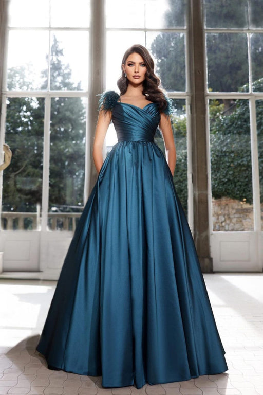 Dark Navy Sweetheart Off-the-Shoulder Prom Dress with Tassels