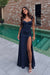 Navy Sweetheart Satin Prom Dress Mermaid with Front Split