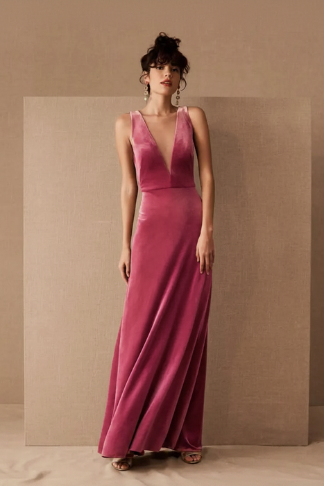 Velour Evening Dress - Hot Magenta