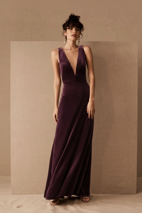 Velour Evening Dress - Dark Plum