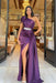 Dark Purple One-Shoulder Long Ruffle Mermaid Prom Dress with Belt