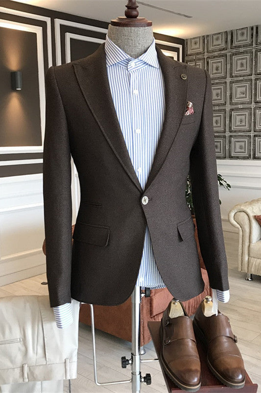 Gold Brown New Arrival Peaked Lapel Men Suits with Three Pieces main image 1